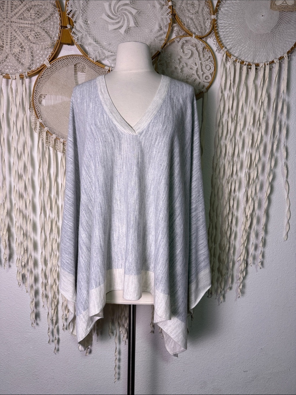 mersea Avalon V-Neck Poncho in Light Fog and Salt One Size